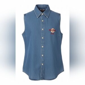 Vintage Y2K Hard Rock Cafe Sleeveless Denim Shirt Button Front